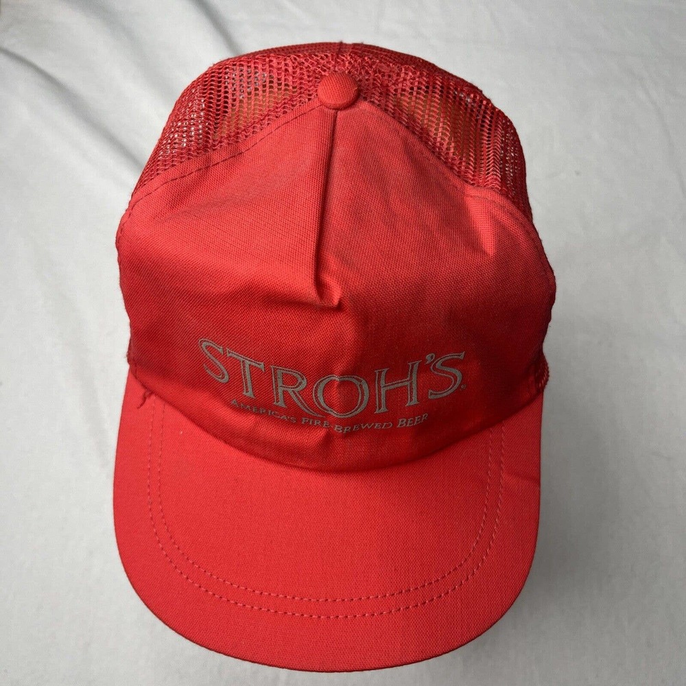 Stroh's Brewing Beer Red Adjustable Cap Trucker Spartan Specialties Hat VTG - Picture 3 of 12